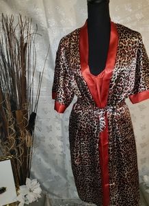 Women's 2 Piece Satin Chemise Gown With Matching Robe Set  NWT